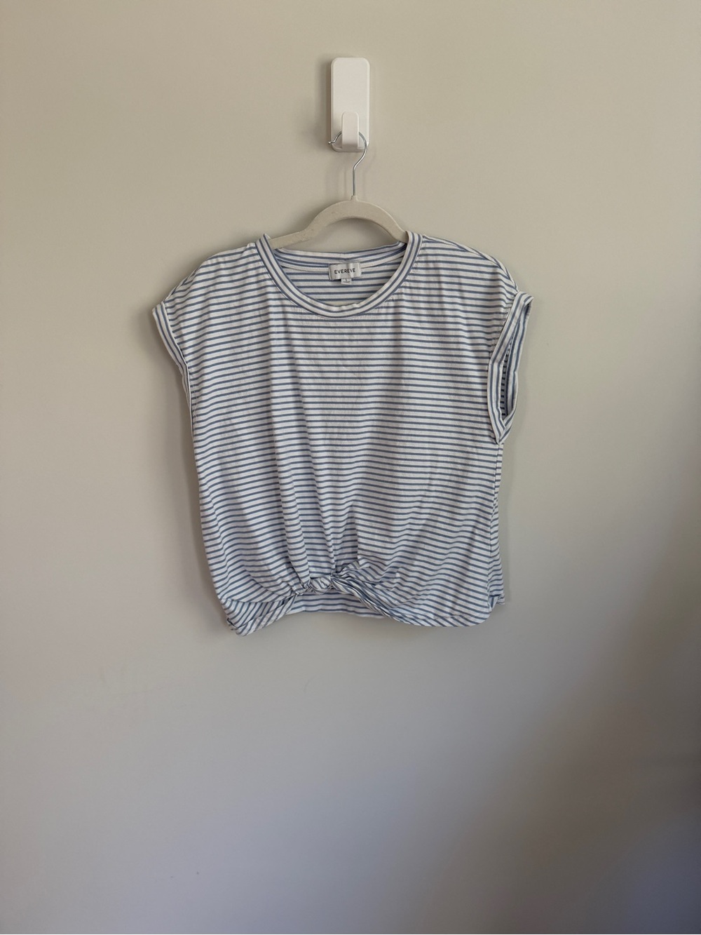 Evereve Navy and White Striped Front-Twist Tank